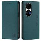 For Huawei P50 Pro RC01 Dual-Folded Magnetic Suction RFID Leather Phone Case(Dark Green) - 2