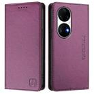 For Huawei P50 Pro RC01 Dual-Folded Magnetic Suction RFID Leather Phone Case(Violet) - 2