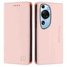 For Huawei P60 Art RC01 Dual-Folded Magnetic Suction RFID Leather Phone Case(Pink) - 2