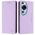 For Huawei P60 Art RC01 Dual-Folded Magnetic Suction RFID Leather Phone Case(Light Purple) - 2