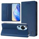 For Huawei P60 Art RC01 Dual-Folded Magnetic Suction RFID Leather Phone Case(Dark Blue) - 1