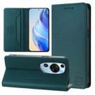 For Huawei P60 Art RC01 Dual-Folded Magnetic Suction RFID Leather Phone Case(Dark Green) - 1