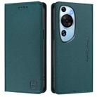 For Huawei P60 Art RC01 Dual-Folded Magnetic Suction RFID Leather Phone Case(Dark Green) - 2