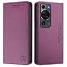 For Huawei P60 / P60 Pro RC01 Dual-Folded Magnetic Suction RFID Leather Phone Case(Violet) - 2