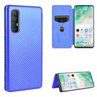 For OPPO Reno3 5G (Japanese Version) Carbon Fiber Texture Horizontal Flip TPU + PC + PU Leather Case with Card Slot(Blue) - 1