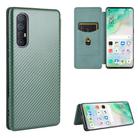 For OPPO Reno3 5G (Japanese Version) Carbon Fiber Texture Horizontal Flip TPU + PC + PU Leather Case with Card Slot(Green) - 1