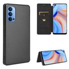 For OPPO Reno4 4G Carbon Fiber Texture Horizontal Flip TPU + PC + PU Leather Case with Card Slot(Black) - 1