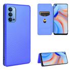 For OPPO Reno4 4G Carbon Fiber Texture Horizontal Flip TPU + PC + PU Leather Case with Card Slot(Blue) - 1