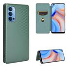 For OPPO Reno4 4G Carbon Fiber Texture Horizontal Flip TPU + PC + PU Leather Case with Card Slot(Green) - 1