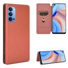 For OPPO Reno4 5G Carbon Fiber Texture Horizontal Flip TPU + PC + PU Leather Case with Card Slot(Brown) - 1