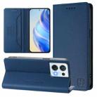 For OPPO Reno8 5G RC01 Dual-Folded Magnetic Suction RFID Leather Phone Case(Dark Blue) - 1