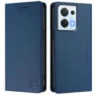 For OPPO Reno8 5G RC01 Dual-Folded Magnetic Suction RFID Leather Phone Case(Dark Blue) - 2