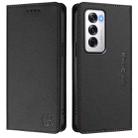 For OPPO Reno12 5G Global RC01 Dual-Folded Magnetic Suction RFID Leather Phone Case(Black) - 2