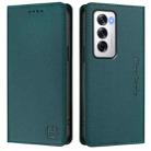 For OPPO Reno12 5G Global RC01 Dual-Folded Magnetic Suction RFID Leather Phone Case(Dark Green) - 2