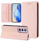 For OPPO Reno12 Pro 5G Global RC01 Dual-Folded Magnetic Suction RFID Leather Phone Case(Pink) - 1