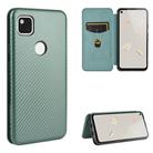 For Google Pixel 4a Carbon Fiber Texture Horizontal Flip TPU + PC + PU Leather Case with Card Slot(Green) - 1