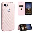 For Google Pixel 3a Carbon Fiber Texture Horizontal Flip TPU + PC + PU Leather Case with Card Slot(Pink) - 1