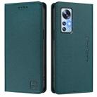 For Xiaomi 12 5G / 12X 5G / 12S 5G RC01 Dual-Folded Magnetic Suction RFID Leather Phone Case(Dark Green) - 2