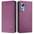 For Xiaomi 12 5G / 12X 5G / 12S 5G RC01 Dual-Folded Magnetic Suction RFID Leather Phone Case(Violet) - 2