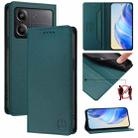 For Xiaomi Poco X6 Neo 5G RC01 Dual-Folded Magnetic Suction RFID Leather Phone Case(Dark Green) - 1