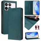 For Xiaomi Poco F6 Pro 5G RC01 Dual-Folded Magnetic Suction RFID Leather Phone Case(Dark Green) - 1