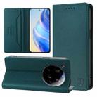 For Xiaomi 15 Ultra RC01 Dual-Folded Magnetic Suction RFID Leather Phone Case(Dark Green) - 1