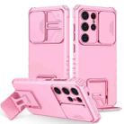 For Samsung Galaxy S25 Ultra 5G Stereoscopic Holder Sliding Camshield Phone Case(Pink) - 1