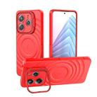 For Redmi Note 14 5G Lens Frame Bracket Corrugated MagSafe Phone Case(Red) - 1
