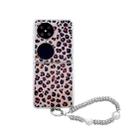 For Huawei P50 Pocket Feather Leopard Pattern Integrated Phone Case with Bracelet(Brown) - 1