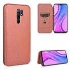 For Xiaomi Redmi 9 Carbon Fiber Texture Horizontal Flip TPU + PC + PU Leather Case with Card Slot(Brown) - 1