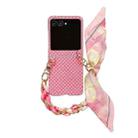 For Motorola Razr 50 Ultra Sparkling Diamond Rhombus PC Phone Case with Silk Scarf Bracelet(Pink) - 1