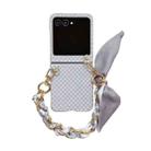 For Motorola Razr 50 Ultra Sparkling Diamond Rhombus PC Phone Case with Silk Scarf Bracelet(Silver) - 1