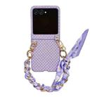 For Motorola Razr 50 Sparkling Diamond Rhombus PC Phone Case with Silk Scarf Bracelet(Purple) - 1