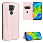 For Xiaomi Redmi Note 9 Carbon Fiber Texture Horizontal Flip TPU + PC + PU Leather Case with Card Slot(Pink) - 1