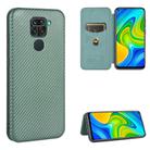 For Xiaomi Redmi Note 9 Carbon Fiber Texture Horizontal Flip TPU + PC + PU Leather Case with Card Slot(Green) - 1
