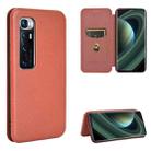 For Xiaomi Mi 10 Ultra Carbon Fiber Texture Horizontal Flip TPU + PC + PU Leather Case with Card Slot(Brown) - 1