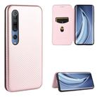 For Xiaomi Mi 10 5G Carbon Fiber Texture Horizontal Flip TPU + PC + PU Leather Case with Card Slot(Pink) - 1