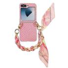 For Samsung Galaxy Z Flip6 5G Sparkling Diamond Rhombus PC Phone Case with Silk Scarf Bracelet(Pink) - 1