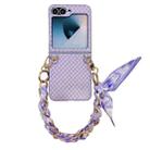 For Samsung Galaxy Z Flip5 5G Sparkling Diamond Rhombus PC Phone Case with Silk Scarf Bracelet(Purple) - 1