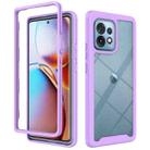 For Motorola Edge+ 2023 Starry Sky Solid Color Shockproof TPU Clear PC Phone Case(Purple) - 1