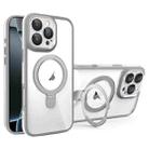 For iPhone 16 Pro Max Full Coverage Lens Film MagSafe Holder Transparent Phone Case(Grey+White) - 1