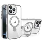 For iPhone 16 Pro Full Coverage Lens Film MagSafe Holder Transparent Phone Case(Grey+White) - 1