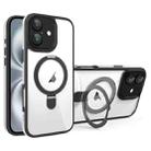 For iPhone 16 Plus Full Coverage Lens Film MagSafe Holder Transparent Phone Case(Black+White) - 1