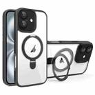 For iPhone 16 Plus Full Coverage Lens Film MagSafe Holder Transparent Phone Case(Black) - 1