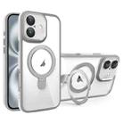 For iPhone 16 Plus Full Coverage Lens Film MagSafe Holder Transparent Phone Case(Grey+White) - 1