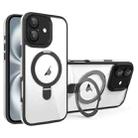 For iPhone 16 Full Coverage Lens Film MagSafe Holder Transparent Phone Case(Black+White) - 1