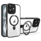 For iPhone 16 Full Coverage Lens Film MagSafe Holder Transparent Phone Case(Black) - 1