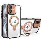 For iPhone 16 Full Coverage Lens Film MagSafe Holder Transparent Phone Case(Black+Gold) - 1