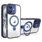 For iPhone 16 Full Coverage Lens Film MagSafe Holder Transparent Phone Case(Black+Blue) - 1