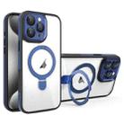 For iPhone 15 Pro Full Coverage Lens Film MagSafe Holder Transparent Phone Case(Black+Blue) - 1